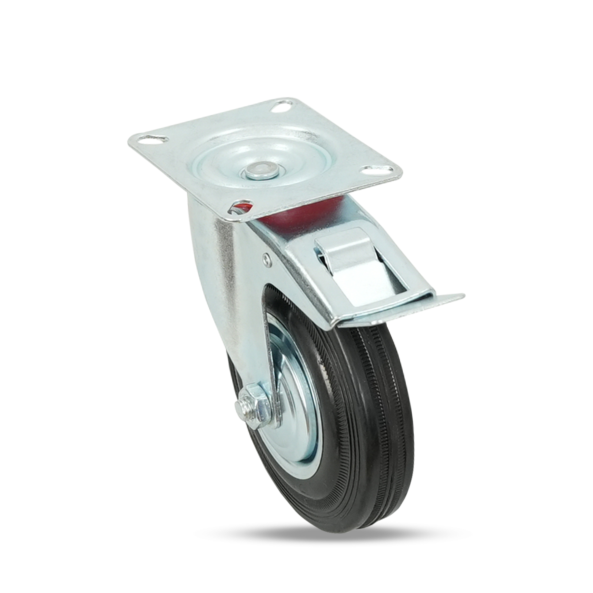 Klutch 5in. Rubber Swivel Caster with Brake, 220-Lb. Capacity
